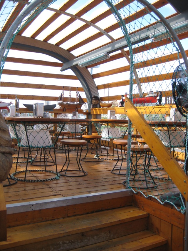 Inside the dining area of Le Casse-Croute du Pêcheur, on the wharf in Sept-Îles; we love all the little nautical knick-knacks in here!